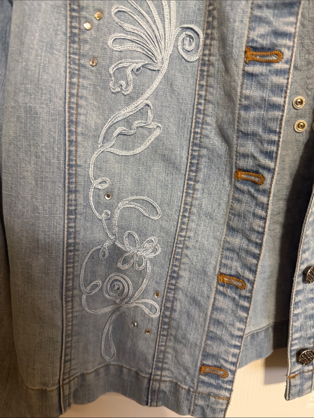 Chico's Light Blue Embroidered Denim Jacket - Picture 3 of 10